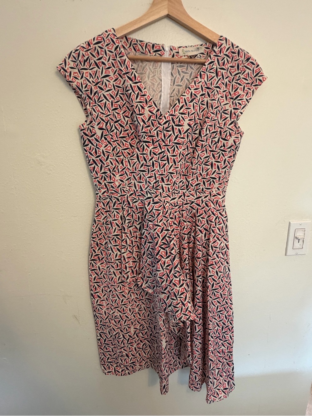 Mata Traders Pink and Navy Geometric V-Neck Midi Dressβ